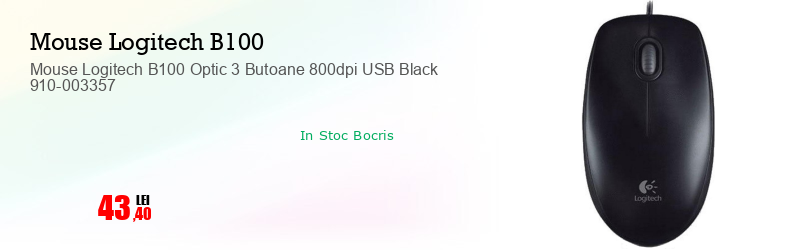 Mouse Logitech B100 Optic 3 Butoane 800dpi USB Black 910-003357