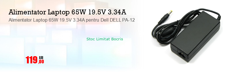 Alimentator Laptop 65W 19.5V 3.34A pentru Dell DELL PA-12