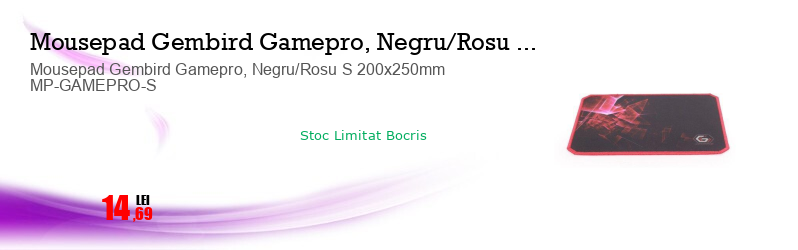 Mousepad Gembird Gamepro, Negru/Rosu S 200x250mm MP-GAMEPRO-S
