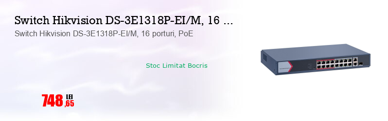 Switch Hikvision DS-3E1318P-EI/M, 16 porturi, PoE
