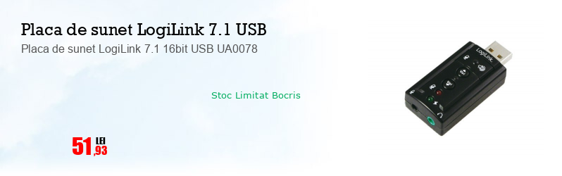 Placa de sunet LogiLink 7.1 16bit USB UA0078