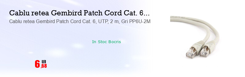 Cablu retea Gembird Patch Cord Cat. 6, UTP, 2 m, Gri PP6U-2M