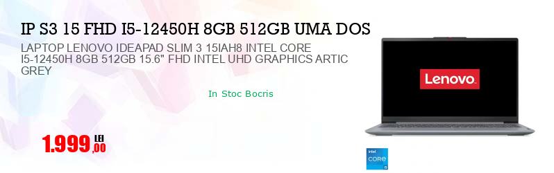 LAPTOP LENOVO IDEAPAD SLIM 3 15IAH8 INTEL CORE I5-12450H 8GB 512GB 15.6" FHD INTEL UHD GRAPHICS ARTIC GREY