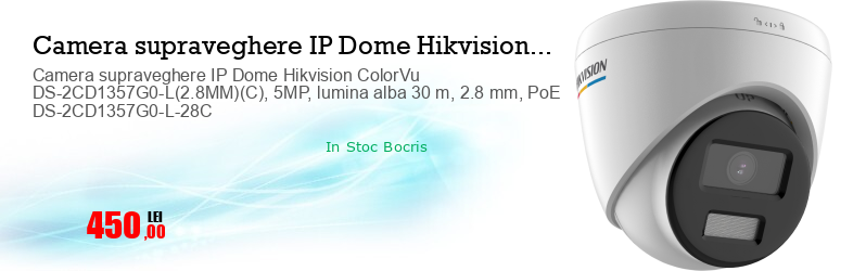 Camera supraveghere IP Dome Hikvision ColorVu DS-2CD1357G0-L(2.8MM)(C), 5MP, lumina alba 30 m, 2.8 mm, PoE DS-2CD1357G0-L-28C   