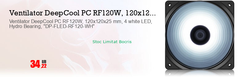 Ventilator DeepCool PC RF120W, 120x120x25 mm, 4 white LED, Hydro Bearing, "DP-FLED-RF120-WH"