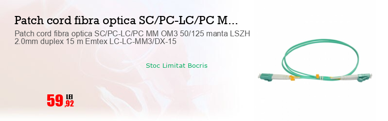 Patch cord fibra optica SC/PC-LC/PC MM OM3 50/125 manta LSZH 2.0mm duplex 15 m Emtex LC-LC-MM3/DX-15