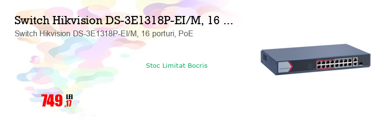 Switch Hikvision DS-3E1318P-EI/M, 16 porturi, PoE