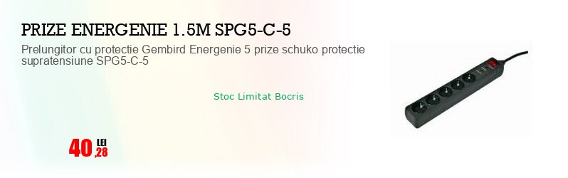 Prelungitor cu protectie Gembird Energenie 5 prize schuko protectie supratensiune SPG5-C-5