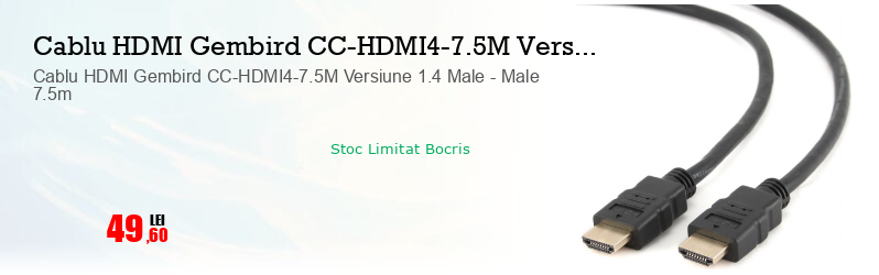 Cablu HDMI Gembird CC-HDMI4-7.5M Versiune 1.4 Male - Male 7.5m