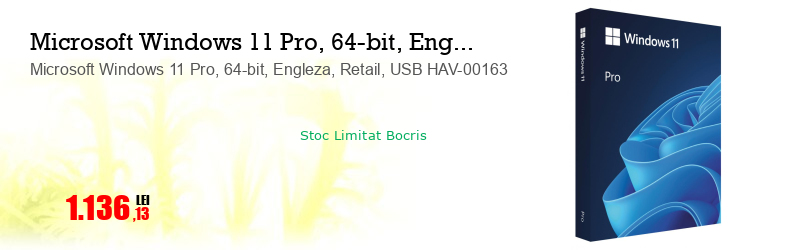 Microsoft Windows 11 Pro, 64-bit, Engleza, Retail, USB HAV-00163 