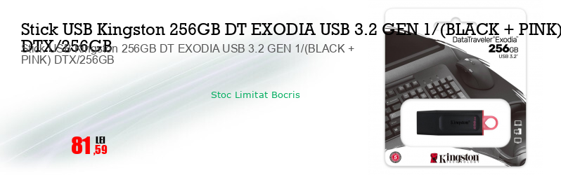 Stick USB Kingston 256GB DT EXODIA USB 3.2 GEN 1/(BLACK + PINK) DTX/256GB