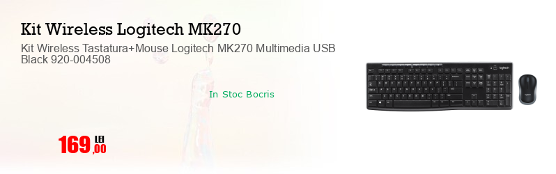 Kit Wireless Tastatura+Mouse Logitech MK270 Multimedia USB Black 920-004508