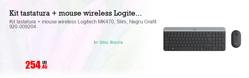Kit tastatura + mouse wireless Logitech MK470, Slim, Negru Grafit 920-009204