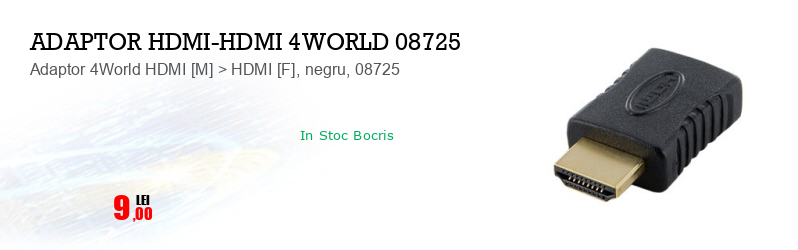 Adaptor 4World HDMI [M] > HDMI [F], negru, 08725