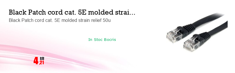 Black Patch cord cat. 5E molded strain relief 50u