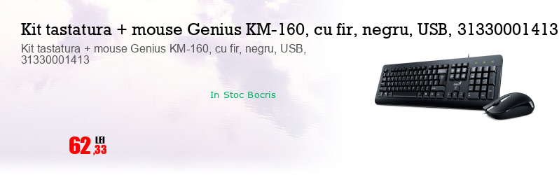 Kit tastatura + mouse Genius KM-160, cu fir, negru, USB, 31330001413