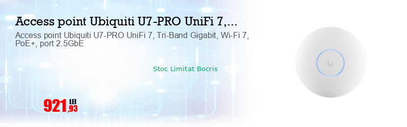 Access point Ubiquiti U7-PRO UniFi 7, Tri-Band Gigabit, Wi-Fi 7, PoE+, port 2.5GbE