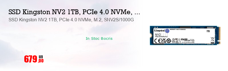 SSD Kingston NV2 1TB, PCIe 4.0 NVMe, M.2, SNV2S/1000G