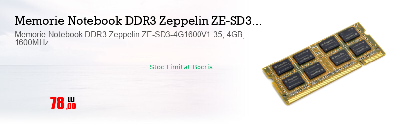 Memorie Notebook DDR3 Zeppelin ZE-SD3-4G1600V1.35, 4GB, 1600MHz