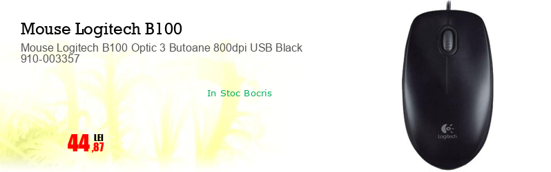 Mouse Logitech B100 Optic 3 Butoane 800dpi USB Black 910-003357