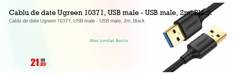 Cablu de date Ugreen 10371, USB male - USB male, 2m, Black