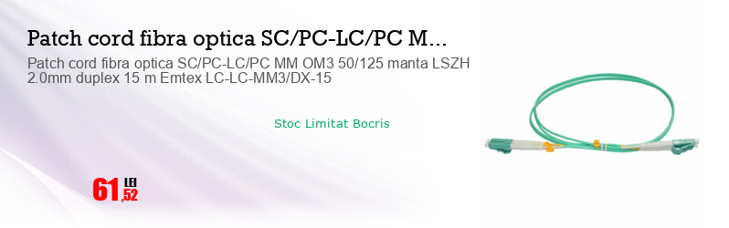 Patch cord fibra optica SC/PC-LC/PC MM OM3 50/125 manta LSZH 2.0mm duplex 15 m Emtex LC-LC-MM3/DX-15