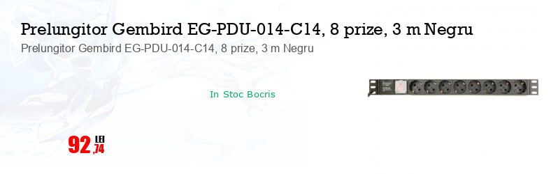 Prelungitor Gembird EG-PDU-014-C14, 8 prize, 3 m Negru