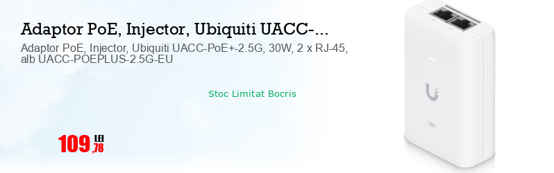 Adaptor PoE, Injector, Ubiquiti UACC-PoE+-2.5G, 30W, 2 x RJ-45, alb UACC-POEPLUS-2.5G-EU