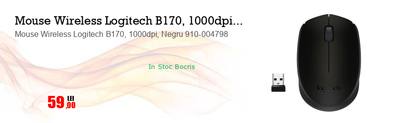 Mouse Wireless Logitech B170, 1000dpi, Negru 910-004798