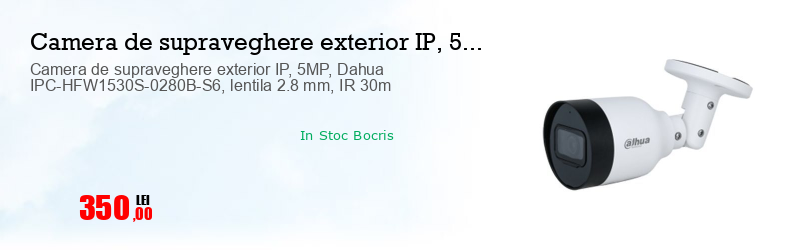 Camera de supraveghere exterior IP, 5MP, Dahua IPC-HFW1530S-0280B-S6, lentila 2.8 mm, IR 30m