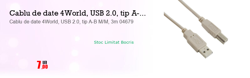 Cablu de date 4World, USB 2.0, tip A-B M/M, 3m 04679