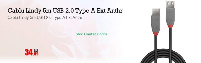 Cablu Lindy 5m USB 2.0 Type A Ext Anthr