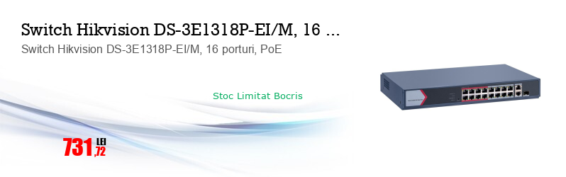 Switch Hikvision DS-3E1318P-EI/M, 16 porturi, PoE