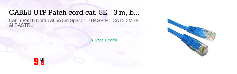 Cablu Patch Cord cat 5e 3m Spacer UTP SP-PT-CAT5-3M-BL ALBASTRU
