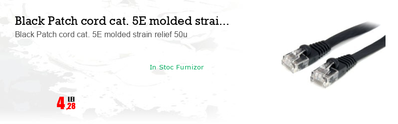 Black Patch cord cat. 5E molded strain relief 50u