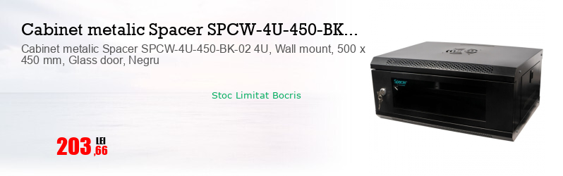 Cabinet metalic Spacer SPCW-4U-450-BK-02 4U, Wall mount, 500 x 450 mm, Glass door, Negru