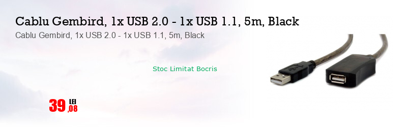 Cablu Gembird, 1x USB 2.0 - 1x USB 1.1, 5m, Black
