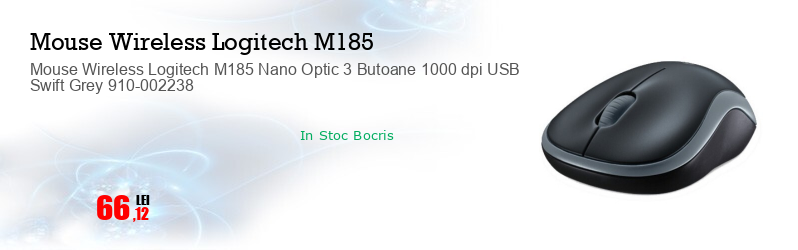 Mouse Wireless Logitech M185 Nano Optic 3 Butoane 1000 dpi USB Swift Grey 910-002238