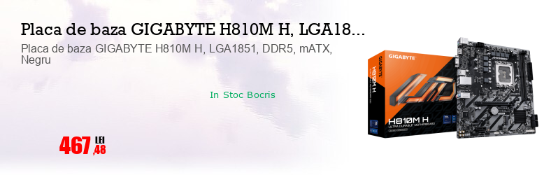 Placa de baza GIGABYTE H810M H, LGA1851, DDR5, mATX, Negru