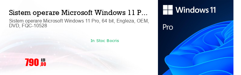 Sistem operare Microsoft Windows 11 Pro, 64 bit, Engleza, OEM, DVD, FQC-10528