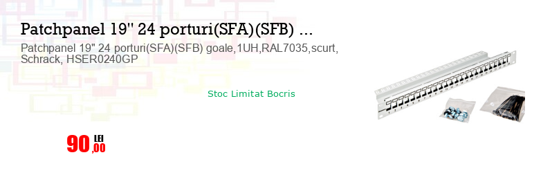 Patchpanel 19" 24 porturi(SFA)(SFB) goale,1UH,RAL7035,scurt, Schrack, HSER0240GP