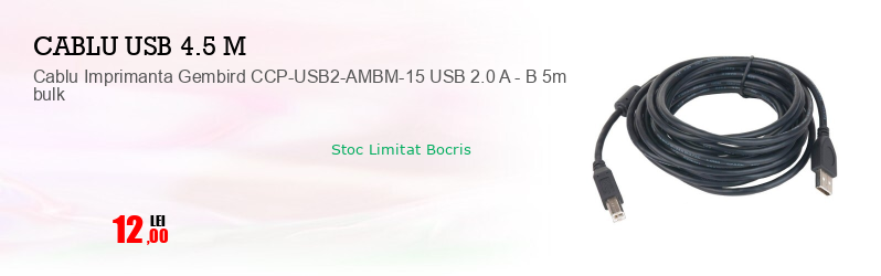 Cablu Imprimanta Gembird CCP-USB2-AMBM-15 USB 2.0 A - B 5m bulk