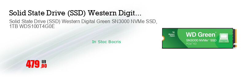 Solid State Drive (SSD) Western Digital Green SN3000 NVMe SSD, 1TB WDS100T4G0E