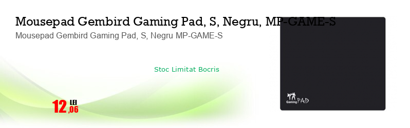 Mousepad Gembird Gaming Pad, S, Negru MP-GAME-S