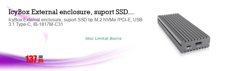 IcyBox External enclosure, suport SSD tip M.2 NVMe /PCI-E, USB 3.1 Type-C, IB-1817M-C31