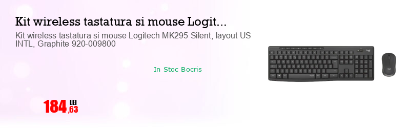 Kit wireless tastatura si mouse Logitech MK295 Silent, layout US INTL, Graphite 920-009800