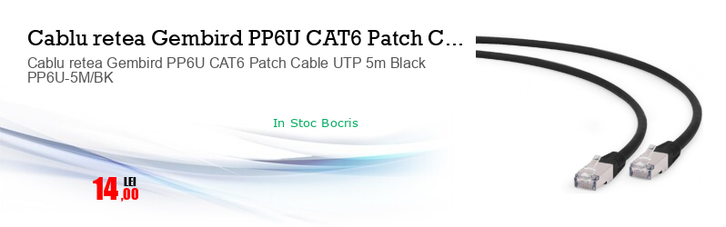 Cablu retea Gembird PP6U CAT6 Patch Cable UTP 5m Black PP6U-5M/BK