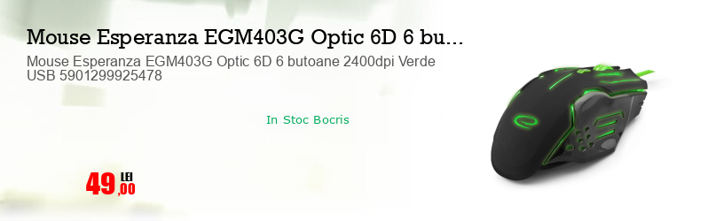 Mouse Esperanza EGM403G Optic 6D 6 butoane 2400dpi Verde USB 5901299925478