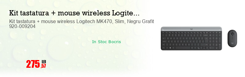 Kit tastatura + mouse wireless Logitech MK470, Slim, Negru Grafit 920-009204