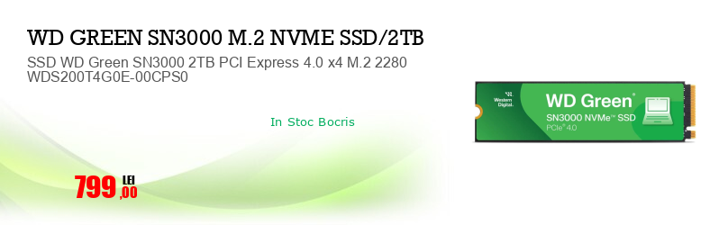 SSD WD Green SN3000 2TB PCI Express 4.0 x4 M.2 2280 WDS200T4G0E-00CPS0